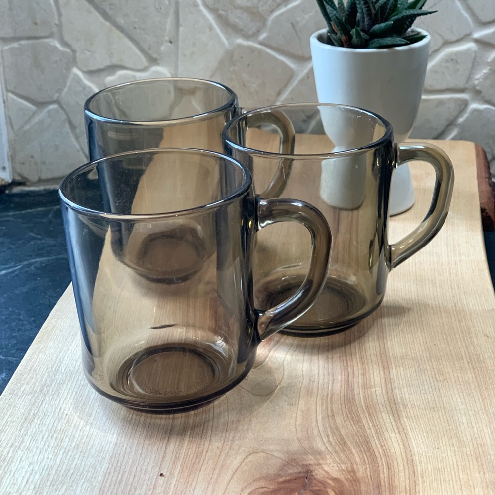 ARCOROC | Set of 3 | Vintage Smoky Glass Mugs